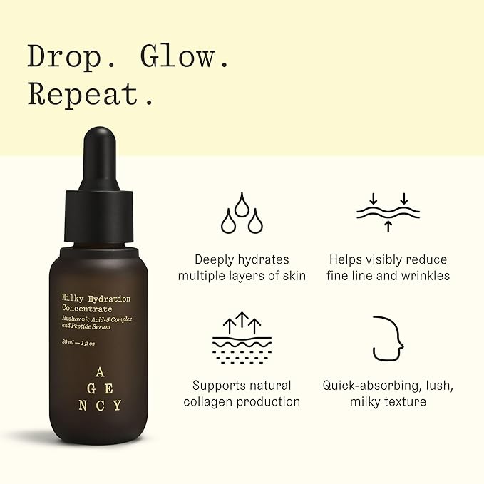 Milky Hydration Concentrate, Anti-Aging Hydrating Face Serum, Hyaluronic Acid-5 Complex and Peptides, Visibly Plumps and Smooths Skin, Agency by Curology, 1 fl oz