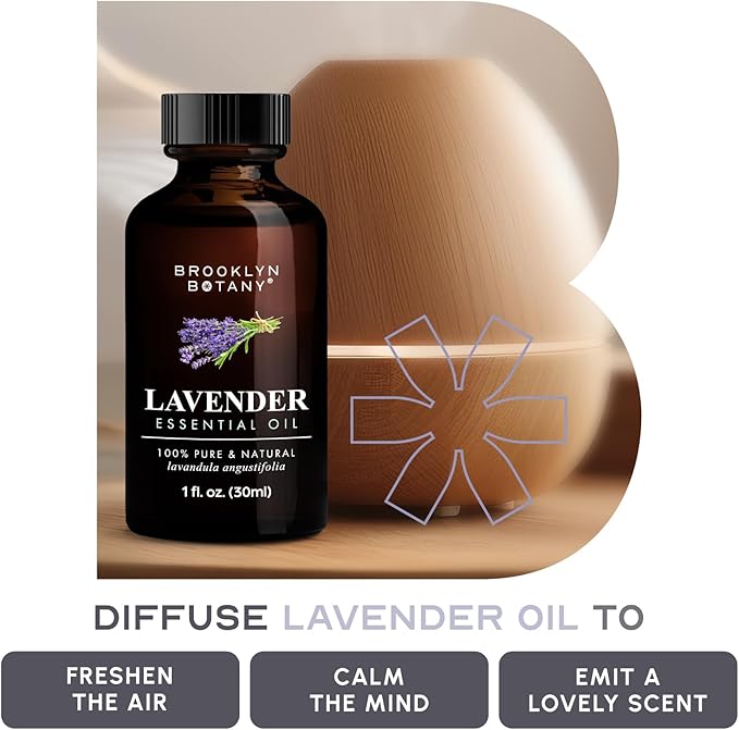 Brooklyn Botany Lavender Essential Oil – 100% Pure and Natural – Premium Grade Oil with Dropper - for Aromatherapy and Diffuser - 1 Fl Oz
