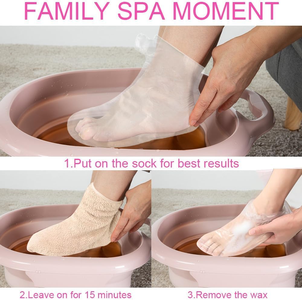 Paraffin Bath Liners for Feet 300PCS – Disposable Waterproof Foot Liners with Adhesive Stickers, Plastic Bags for Paraffin Wax Bath, Moisturizing Foot Care, Spa Pedicure, Home and Salon Use