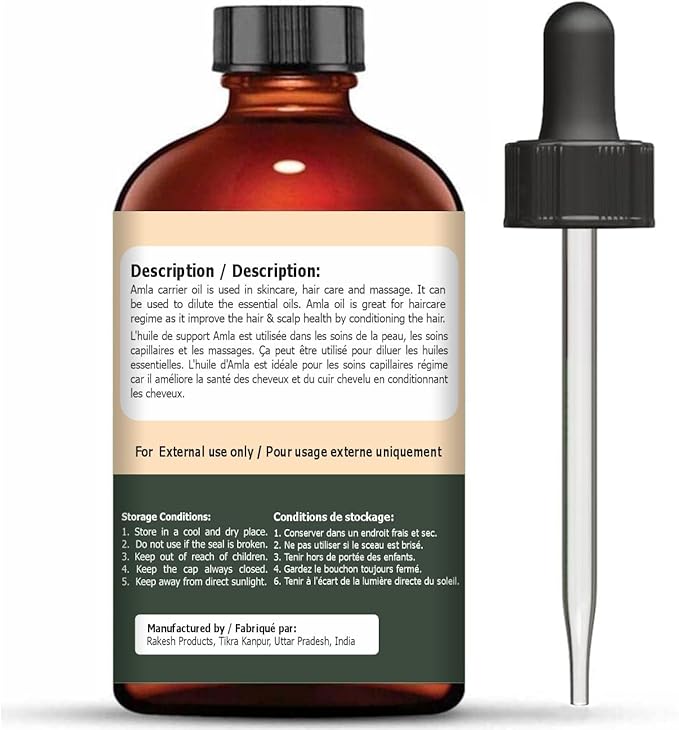 Amla (Phyllanthus emblica) Oil | Pure & Natural Carrier Oil for Skincare, Hair Care & Massage - 118ml/3.99fl oz