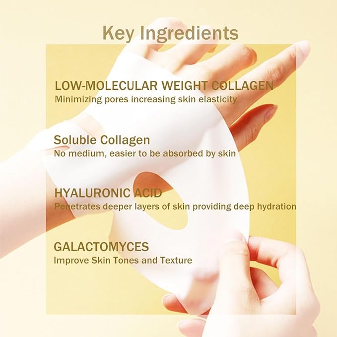 Bio Collagen Face Mask 8Pcs, Bio-Collagen Deep Mask Overnight, Korean Face Mask Pure Collagen Films Deep Hydrating Firming Lifting Anti Wrinkle Hydrogel Mask Skincare (8Pcs)