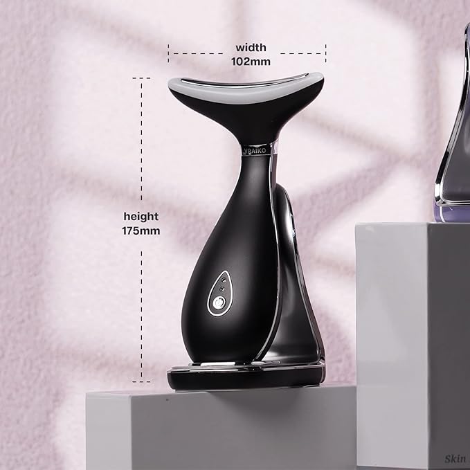 Lily Neck Face Massager Skin Rejuvenation Device (Black) with Triple Action LED, Natural Jade Comb Head Massager Scalp Massage Comb