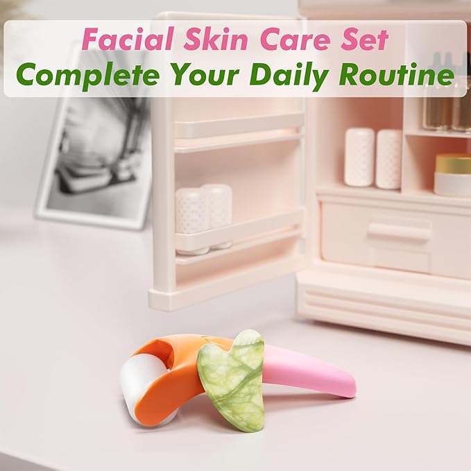 Ice Roller & Gua Sha Set, Skin Care for Face Wrinkles and Puffiness, Self Facial Massage Tools-Orange