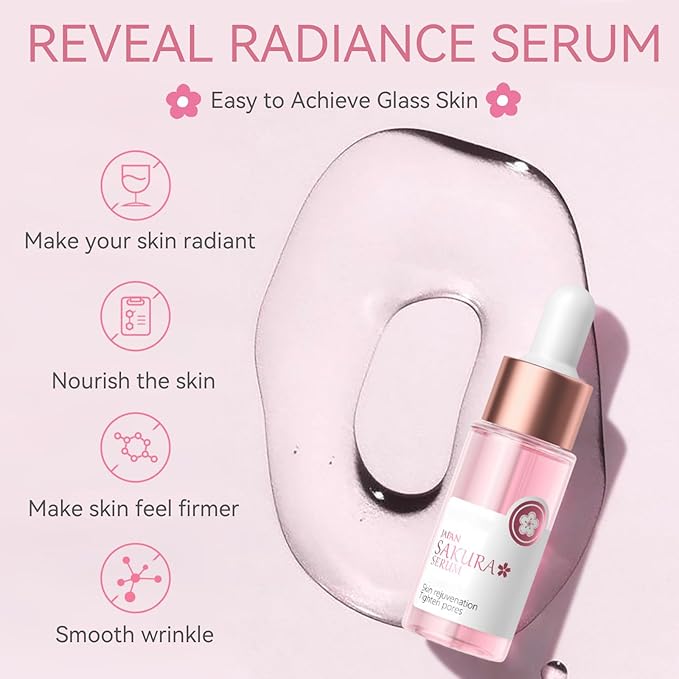Skincare Set Sakura Mother's Day Gifts - Skin Care Set - Skincare for Teens 10-12 Hydrating - Travel Size Facial Kit for Women with Cleanser,Serum,Cream,Bunny Headband,Cleansing Brush(5pcs)