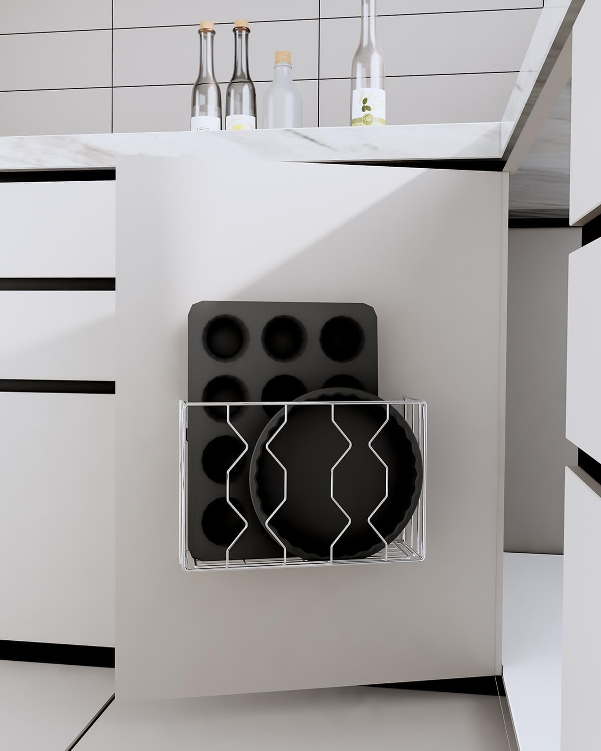 YQh Kitchen Cabinet Organizer, Cabinet Door Storage, Pantry Door Wall Mounted Packaging Organizer, For Cutting Boards, Sandwich Bags, Aluminum Foil Storage, Durable Stainless Steel Material