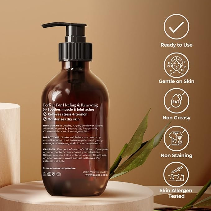 Soothing Massage Oil for Sore Muscles & Calming Massage Oil for Sore Muscles Set - 100% Natural Aromatherapy Grade Essential Oils Set - 2x6.76 fl oz - Gya Labs