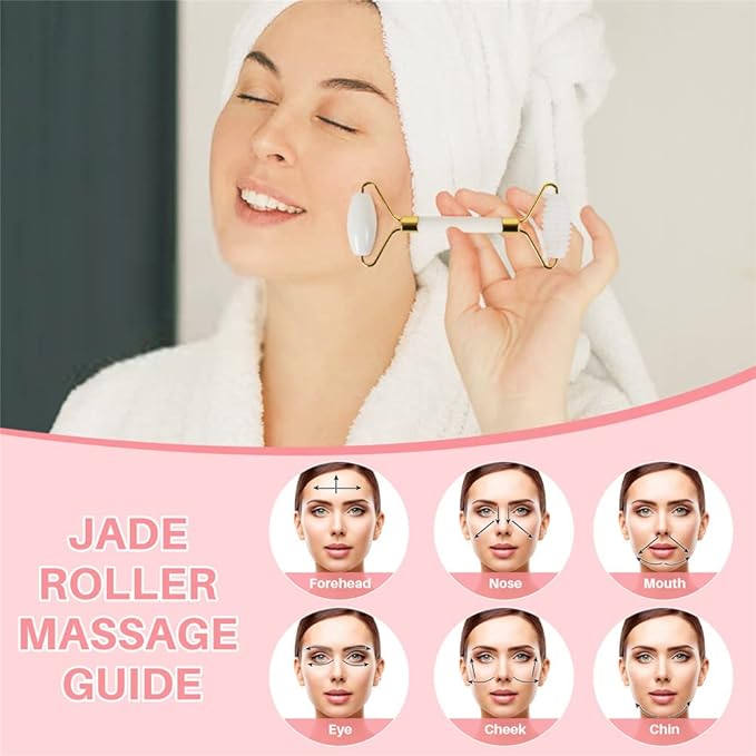 Jade Roller for Face and Gua Sha Set Face Roller,Facial Beauty Roller Skin Care Tools Massager for Face, Eyes,Forehead Neck, Body Muscle, Relaxing and Relieve Fine Lines and Wrinkles