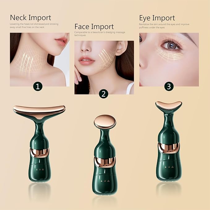 MMRH Firming Wrinkle Beauty Devicer for Facial/Neck/Eye, Multifunctional Vibration Massage Instrument, 3-in-1 Facial Skincare Instrument for Skin Care for Improve,Smooth and Tightening Skin