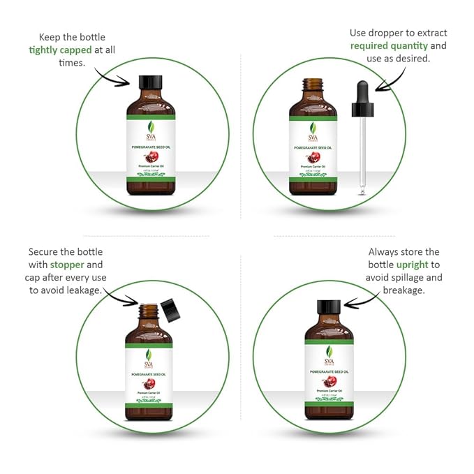 SVA Pomegranate Seed Oil Organic - 4 Fl Oz – 100% Natural Cold Pressed Organic Pomegranate Oil - for Face, Skin Care, Hair Care, Scalp Massage & Body Massage – Carrier Oil with Dropper