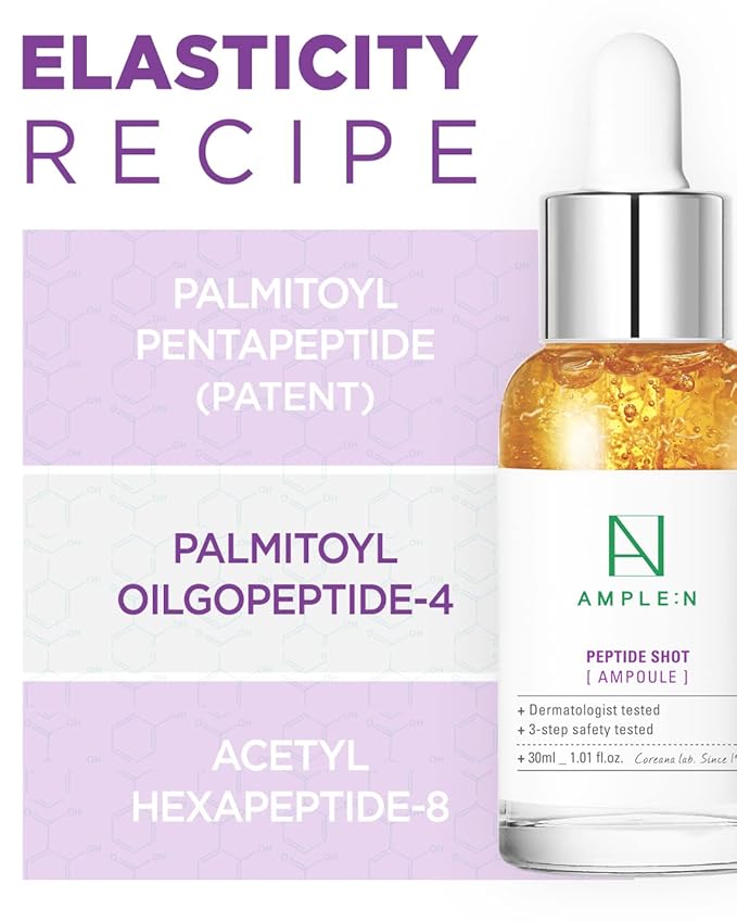AMPLE:N Peptide Shot Serum - Korean Anti-Aging Face Serum with Peptide Threads to Minimize Wrinkles and Improve Firmness - Lift Sagging Skin - Visibly Plump, 1.01 fl. Oz