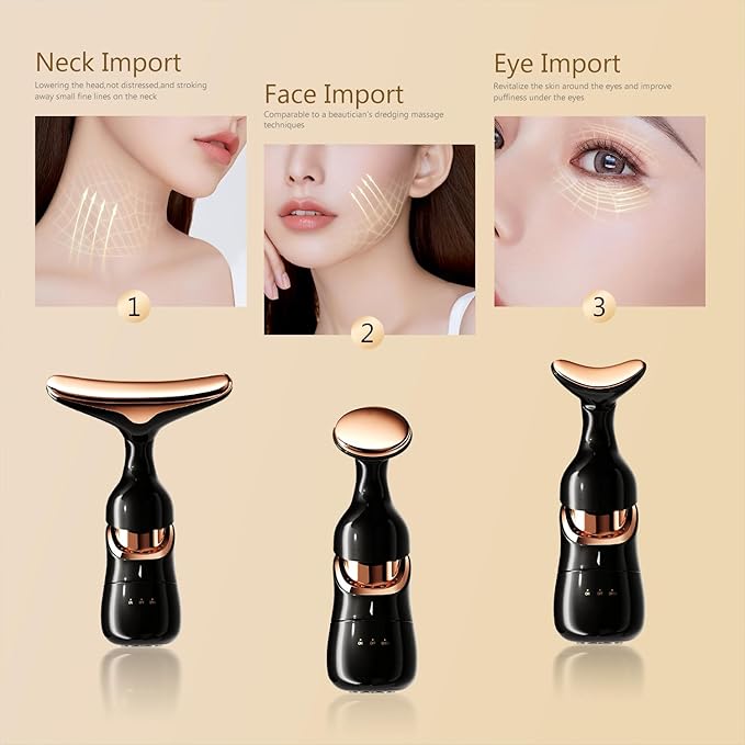 MMRH Firming Wrinkle Beauty Devicer for Facial/Neck/Eye, Multifunctional Vibration Massage Instrument, 3-in-1 Facial Skincare Instrument for Skin Care for Improve,Smooth and Tightening Skin (Black)