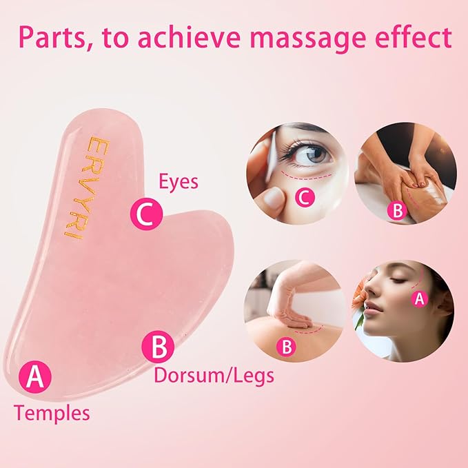 Jade Roller and Gua Sha Set - Rose Quartz Face Roller Skin Care Gua Sha Facial Tools , Face Massager for Women, Relieve Stress, Remove Wrinkles Eye Puffiness-Pink