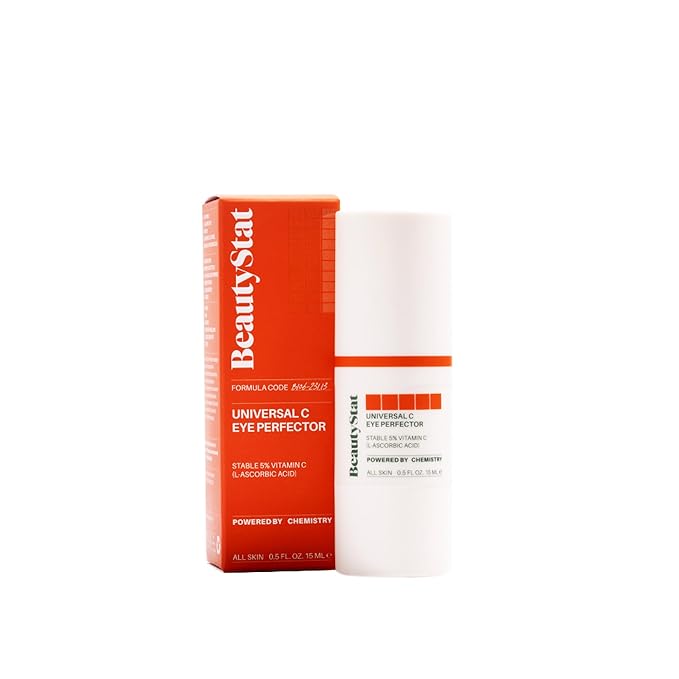 BeautyStat C Eye Perfector Dark Circle Reducing Vitamin C Eye Cream, Made in the USA with 5% L-Ascorbic Acid (Pure Vit C), Hyaluronic Acid - Hydrating, Firming (0.5oz / 15ml)