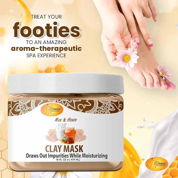 SPA REDI - Clay Mask - Pedicure and Body Deep Cleansing, Skin Pore Purifying, Detoxifying and Hydrating - Natural Bentonite Clay, Infused with, Amino Acids, Panthenol and Comfrey Extract