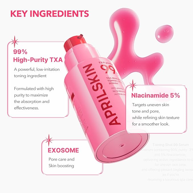 APRILSKIN TXA Niacinamide Toning Shot 99 Spicule Facial Serum|Skin Booster Serum|99% High-Purity Tranexamic Acid 3% + Niacinamide 5% for Uneven Skin Tone, Pore Care|Korean Skin Care|1.01 fl. oz.