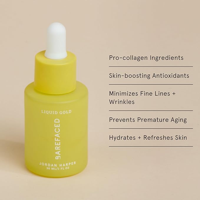 Barefaced Liquid Gold 30ml - 15% Vitamin C Serum with Hyaluronic Acid & Vitamin E for Anti-Aging, and Hydration, Antioxidant Formula, Reduces Dark Spots, Acne & Wrinkles