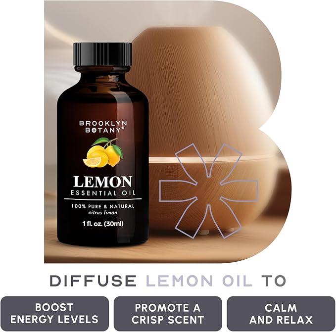 Brooklyn Botany Lemon Essential Oil – 100% Pure and Natural – Premium Grade Oil with Dropper - for Aromatherapy and Diffuser - 1 Fl Oz