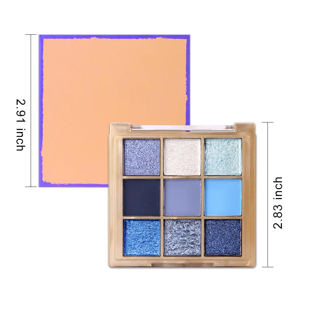 9 Colors Blue Eye Shadow Palettes,Dark Light Royal Cobalt Baby Sky Navy Blue Eyeshadow Palette for Older Women,Natural Powde Travel Size Eye Shadows Waterproof Long Lasting Naturing-Looking