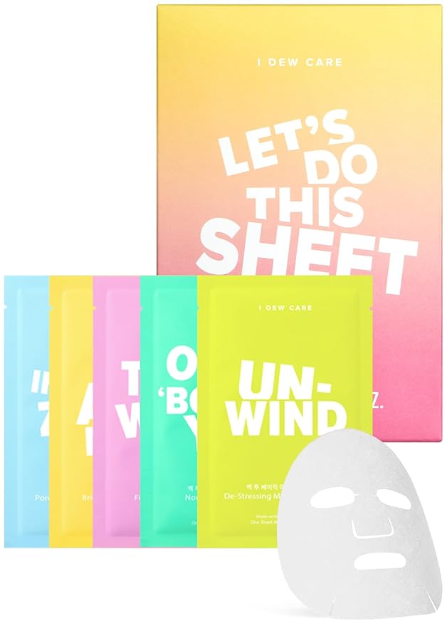 I DEW CARE Glass Skin Face Mask Variety Pack - Let's Do This Sheet | For Perfect Care Routine, Korean Face Masks Skincare, Olive Extract, Chamomile, Vitamin B3, Moisturizing, 14 Count