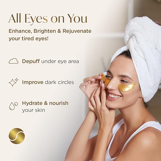 PLANTIFIQUE Gold Under Eye Patches for Puffy Eyes and Dark Circles 20+5 Pairs Under Eye Masks for Dark Circles and Puffiness Eye Gels with Collagen & Caffeine Anti Aging Gold Eye Mask Skincare