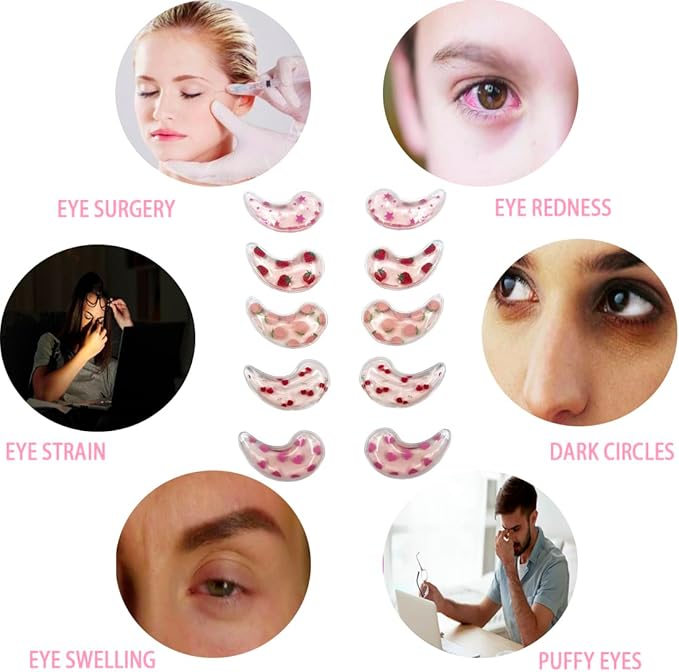 Reusable Gel Eye Ice Pack, Cooling Eye Pad, Hot & Cold Treatment for Eye Strain, Eye Swelling, Eye Redness, Puffy Eyes, Dark Circles, Smooth Fine Lines, and Eye Recover Surgery. (Pink & 10PCS)