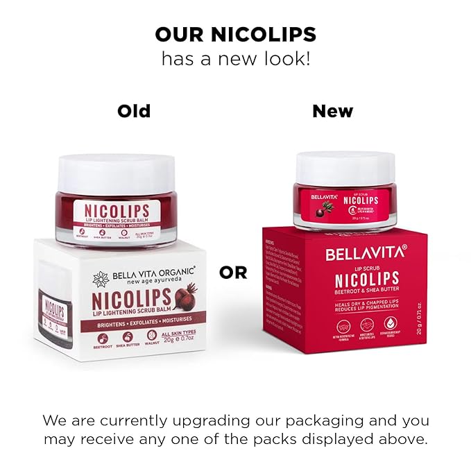 BellaVita Luxury NicoLips Lip Scrub 20gm | Lip Balm For Exfoliation & Dark Lip Moisturizing | With Goodness of Beetroot, Shea Butter & Walnut Lip Scrub | Lip scrubber exfoliator for Women and Men