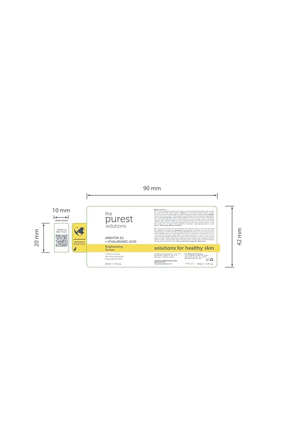 The Purest Solutions Brightening Serum (Arbutin 2% + Hyaluronic Acid) - Eliminate Skin Tone Inequalities & Support Vibrant Bright Skin - Vegan | Cruelty Free | Eco Friendly (1 fl. oz)