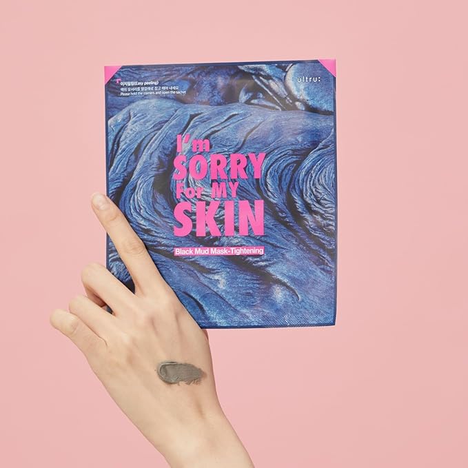 I'M SORRY FOR MY SKIN Bentonite Clay Mud Sheet Masks Set, Korean Skin Care, Exfoliating Face Masks with Volcanic Ash, Sebum Control, Pore Minimizer, Tightening, Soothing (Black 5pcs & Green 5pcs)