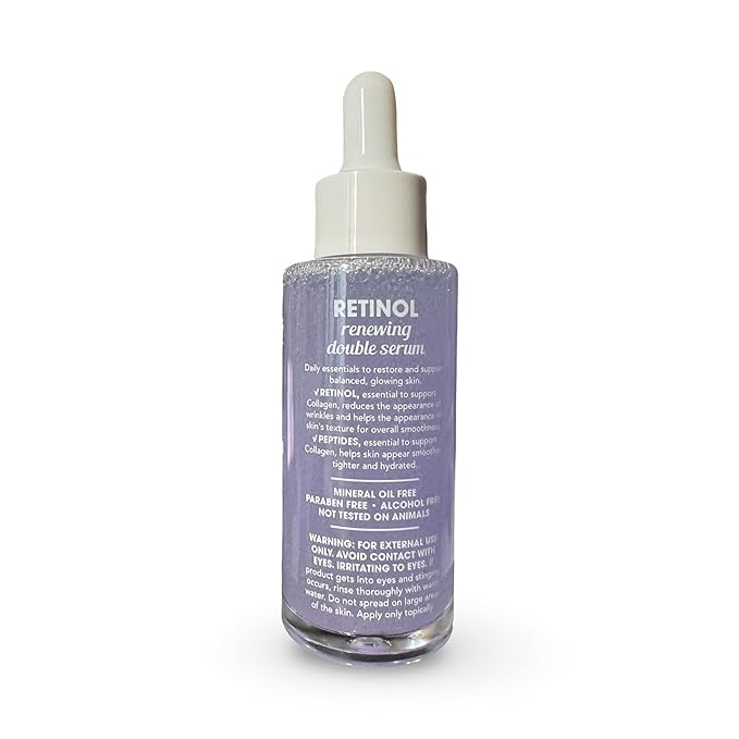 Global Beauty Care Retinol Renewing Double Serum with Peptides, 1.7 Fl Oz, Refines Skin Tone and Texture, Paraben-Free
