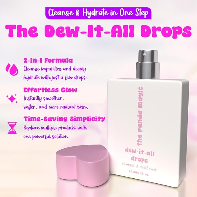 Dew-It-All Drops - Organic Face Cleanser & Moisturizer In One - Lightweight Hydrating Facial Oil for Glowing Skin ā Natural Makeup Remover & Anti-Aging Serum - All Skin Types 30mL