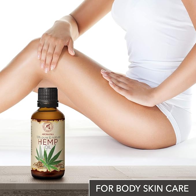 AROMATIKA Pure Hemp Oil 1.7 Fl Oz - Hemp Seed Oil - 100% Natural & Cold Pressed Carrier Oil used for Skin Care - Haircare - Massage - Cosmetics - Brown Glass Bottle 50ml - Oils Hemp