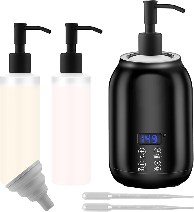 Massage Oil Heater Warmer,with ℃/℉ Switchable Display, Two Oil Dispenser Bottle,Constant Temperature,Body Oils Heater for Spa, Salon and Barber Shops,Black