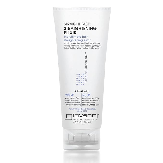GIOVANNI Eco Chic Straight Fast Straightening Elixir, 6.8 oz. - Ultimate Hair Straightening, Superior Smoothing, Heat Protection, No Parabens, Color Safe