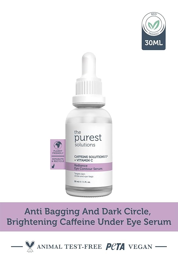 The Purest Solutions Radiance Eye Contour Serum (Caffeine Solutions 5% + Vitamin C) - Bright & Rested Appearance - Skin Tone Difference Reduction - Under-Eye Bag Care - Vegan | Cruelty Free (1 fl. oz)