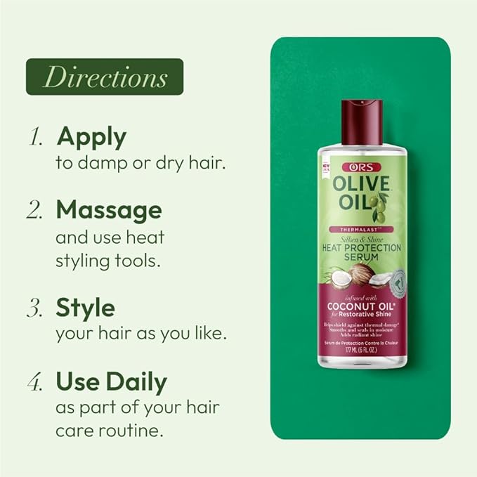 ORS Olive Oil Heat Protection Hair Serum infused with Coconut Oil for Restorative Shine - 6 ounces (Pack of 1)