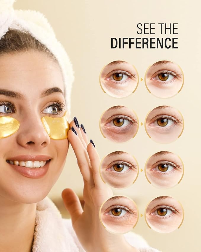 24k Gold Eye Patches (50 Pairs) & Eye Cream For Wrinkles, Eye Masks for Dark Circles and Puffiness, Peptides + Caffeine Anti Aging Eye Cream Reduce Fine Lines and Under Eye Bags