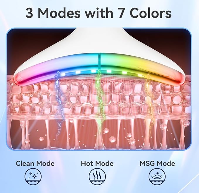 Face and Neck Massager, 7 Colors Face Sculpting Tool,Face Lift Device for Skin Care,at-Home Face Tool with Vibration and Thermal (White)