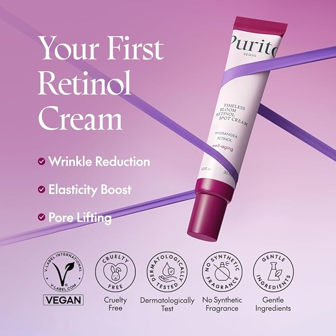 PURITO SEOUL Timeless Bloom Retinol Spot Cream, Korean Jeju Hydrangea, for Sensitive Skin, Retinol Cream, Wrinkle Reduction, Anti Aging Face Cream, K-Beauty, 30ml 1fl.oz