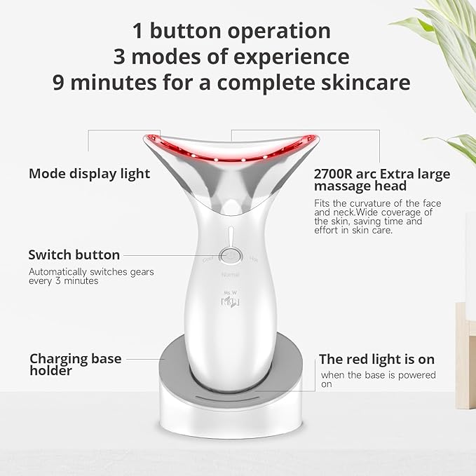 Ms.W Red Light Neck Face Massager, Facial Massager with Hot & Cold Modes for Skin Care, Vibration for Skin Tightening and Rejuvenation(White)