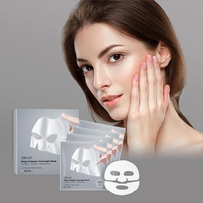 4 PACK Deep Collagen Overnight Mask, Bio-collagen Face Hydrogel Mask Korean Skincare Facial sheet masks for lifting, firming, and Elasticity Improvement (Collagen Mask)