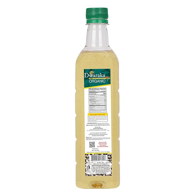 Dwaraka Organic Cold Pressed Castor Oil for Hair Growth, Skincare and Massages - 16.9 Fl Oz (500 ML) | USDA Organic, Non-GMO, All Natural