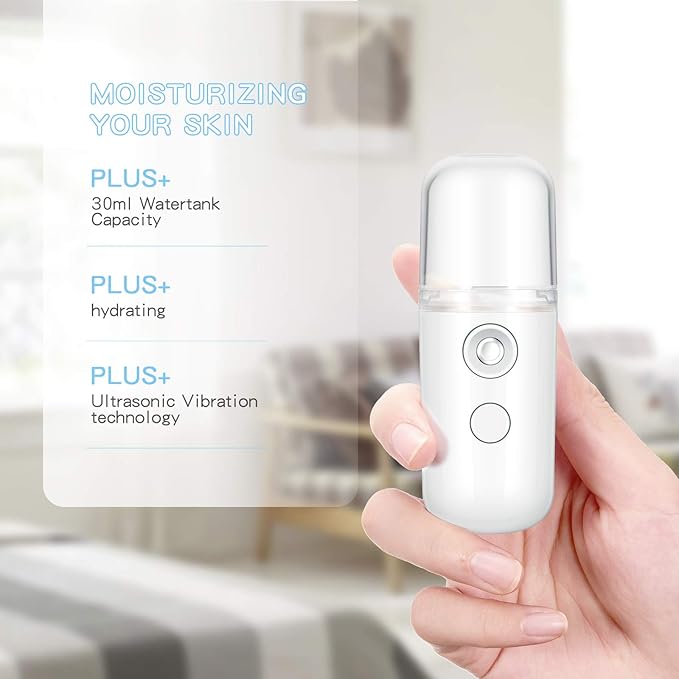 Honoson 2 Pieces Nano Facial Mister 30 ml Mini Face Humidifier Portable Facial Sprayer USB Rechargeable Handy Skin Care Machine for Face Hydrating, Daily Makeup (White)