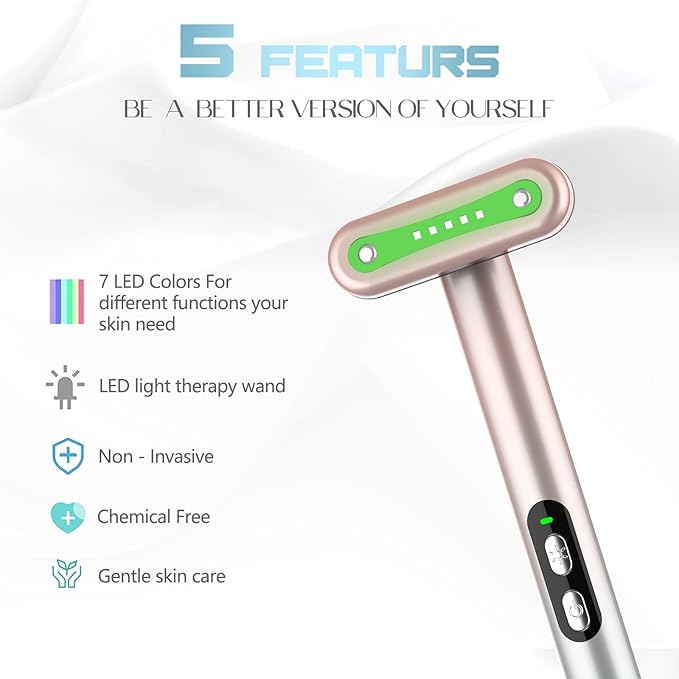 Red-Light-Therapy,Led Facial Light Therapy 7 Colors Eye Beauty Wand Face Massager Red for Skincare & Blue Rejuvenation Tool
