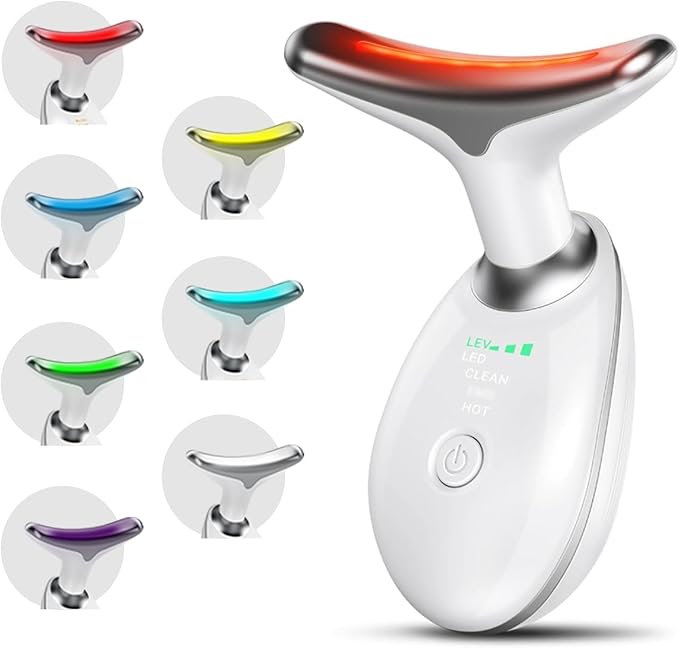 Portable Neck and Face Massager, Multifunctional Facial Massage Tool, 7 Color Led Face Neck Massager for Skin Care Routine at Home, Easy to Use