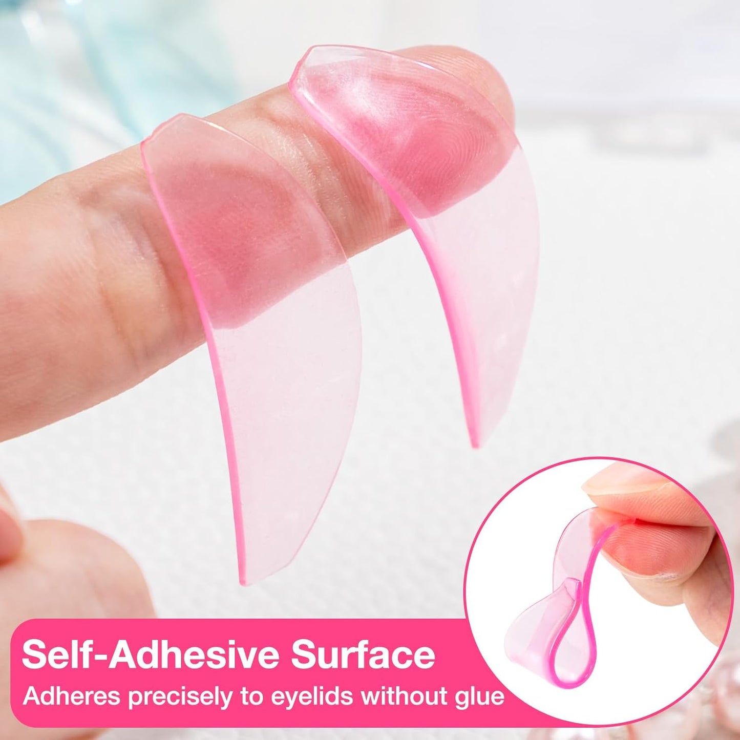 1 Pair Korean Lash Lift Flat Shields, Pink Lightweight Lash Lifting with 1mm Ultra-Thin Design, Glueless Adhesion & Flexible Stretch Eyelash Lift Pads, Reusable Eyelash Perm Tools for Ideal Curls