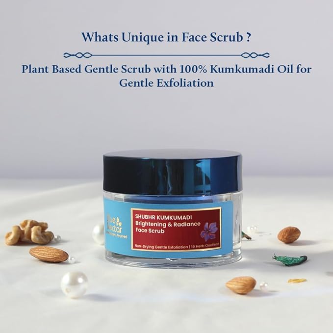 Blue Nectar Kumkumadi Face Oil for Glowing Skin with Natural Herbs (1 Fl Oz) & Kumkumadi Gentle Exfoliating Face Scrub for Tan Removal and Blackheads (1.76 Oz)