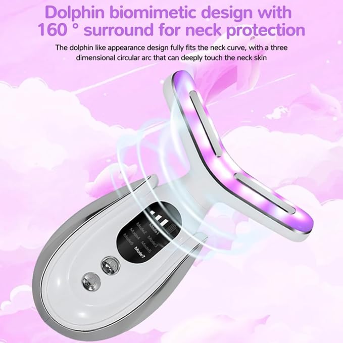 7-in-1 Portable Facial Massager for Enhanced Face, Neck Face Massager, Neck and Shoulder Care with Vibrating and Warming Function - Silver White