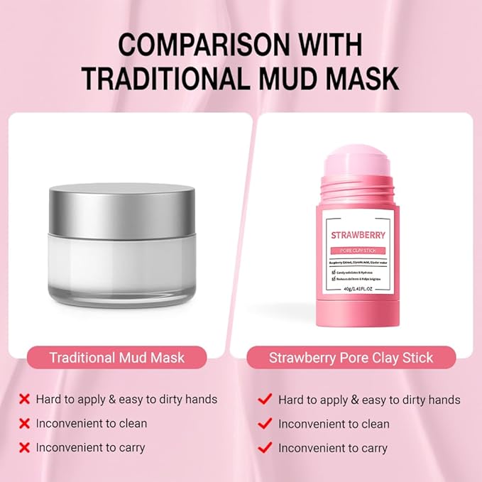 Vitamin C Clay Mask For Face, With Turmeric and Kaolin Clay, Deep Cleansing Pores, Face Masks Skincare for Refining Pores and Controlling Oil, Black Head Remover (Strawberry)