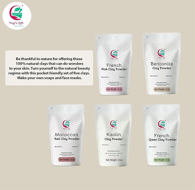 YOGIโS GIFT โ Celebrating health Multi Pack | Pack of 5 Clays + Rose Petal Powder for bundleโฆโฆ