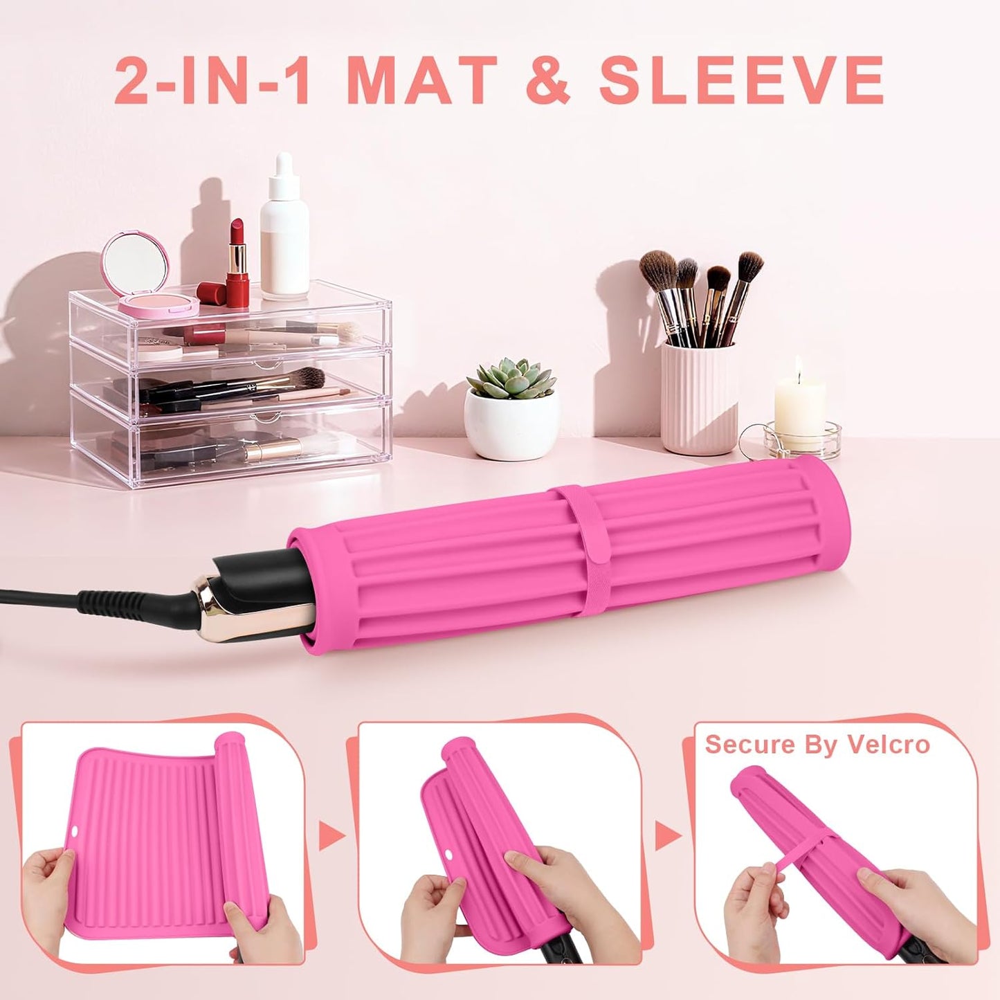 AMIJEAL Oversize Silicone Heat Resistant Mat for Hair Tools, Curling Iron Flat Iron Hair Straightener Holder Mat, Portable Hot Tools Sleeve Pad for Travel Vanity Salon(14.2" x 11.0")
